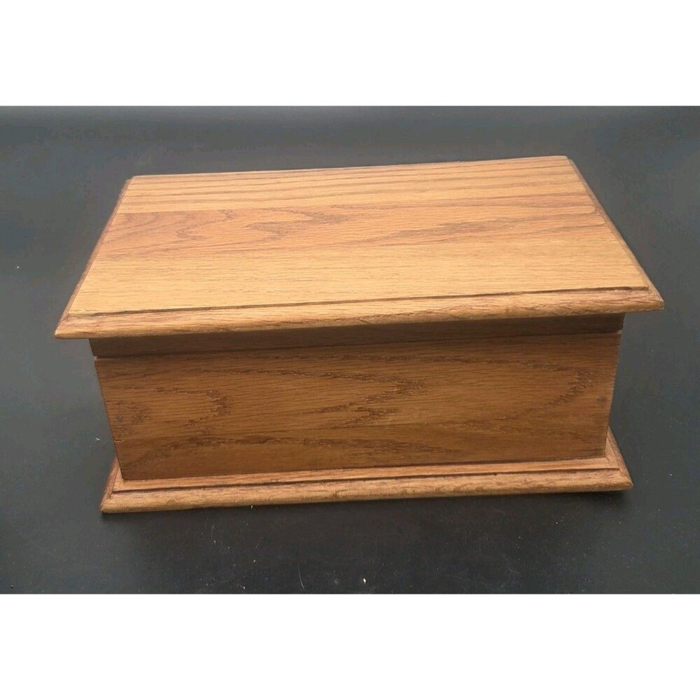 Solid Oak Wood Cremation Urn Box Keepsake Chest Hinged Lid Memorial